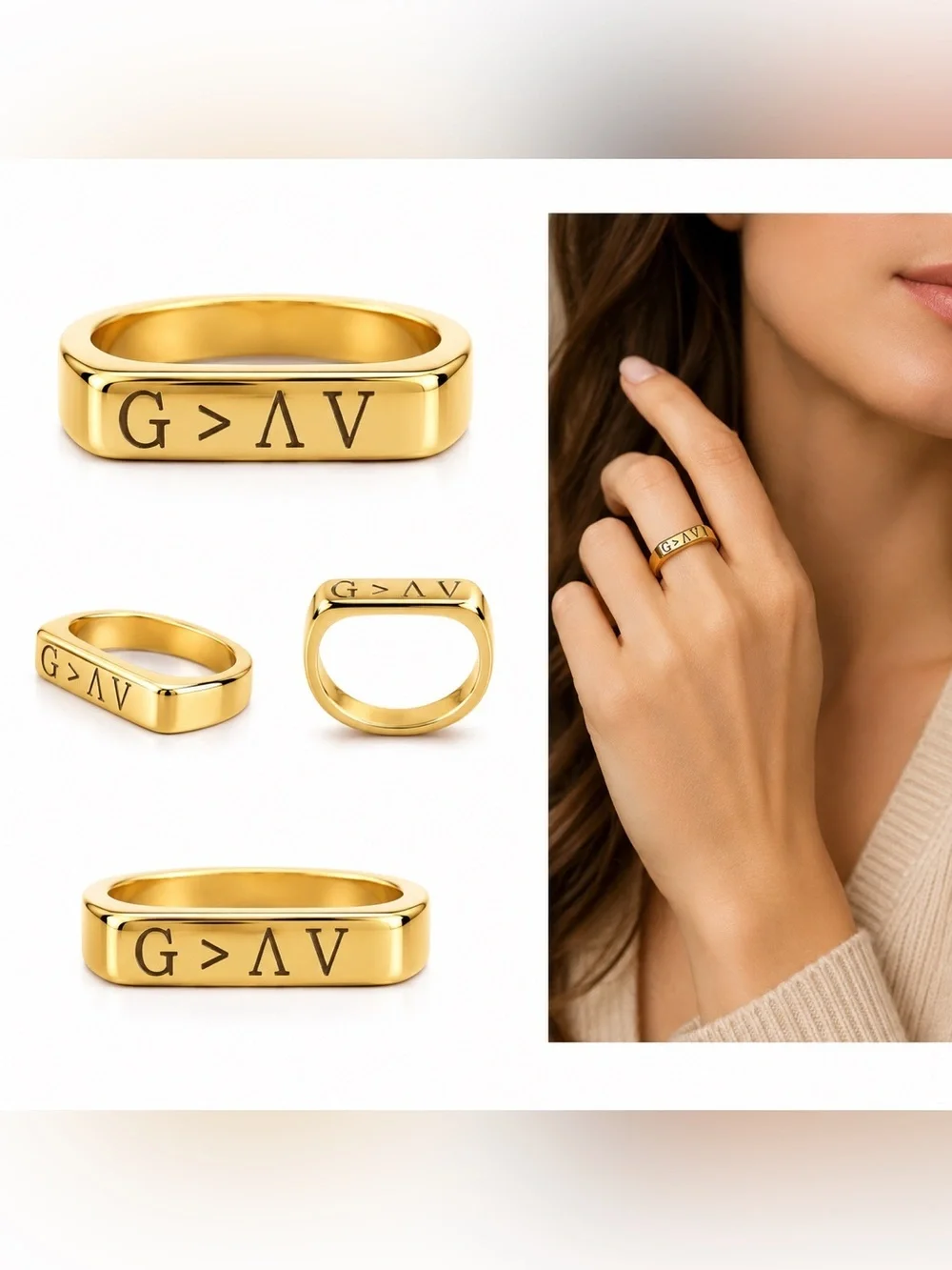 Gold Tone Engraved Band Ring Size 7 • God is Greater Than the Highs and Lows